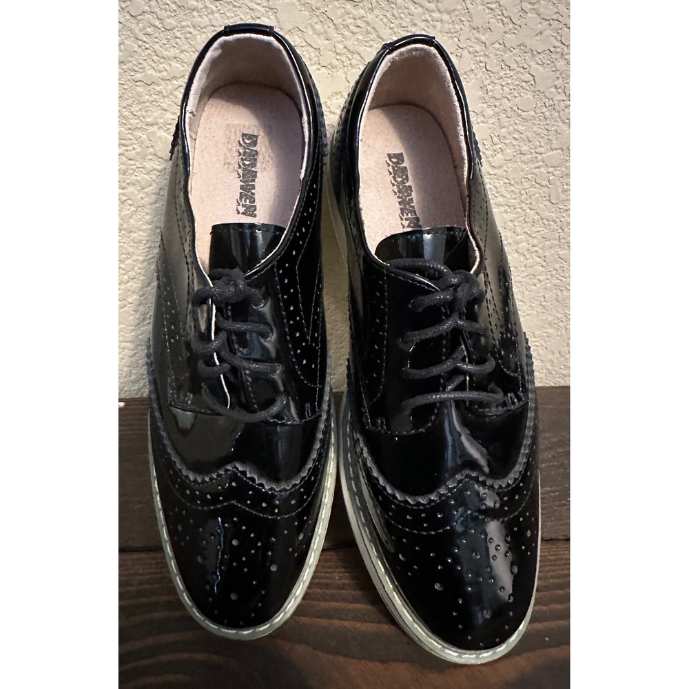 Dadawen Womens Black Patent Wingtip Platform Oxford Shoes Size 7 Brogue - Picture 11 of 15